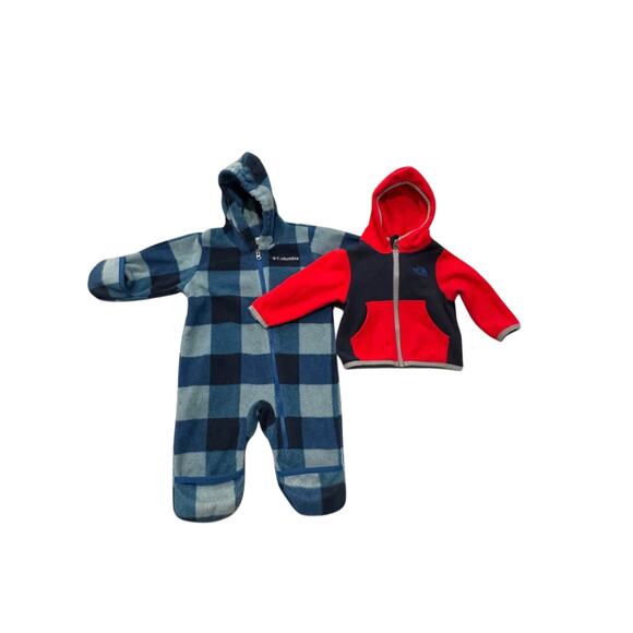 Bundle North Face fleece baby jacket & Columbia baby bunting (size 3-6 months) - Picture 1 of 7